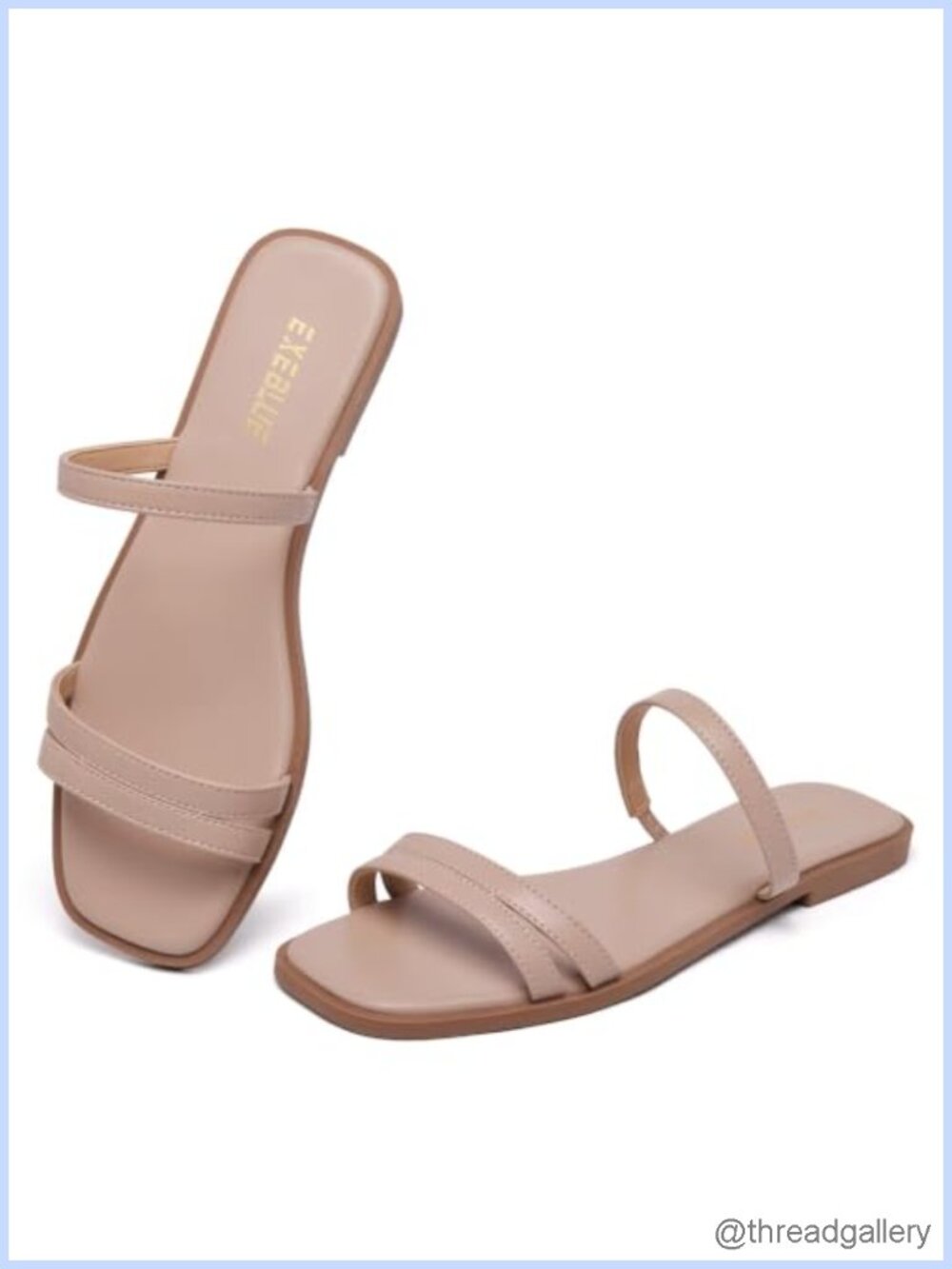Women's Faux Leather Slide Sandals Square Toe Dressy Flat Slip-On